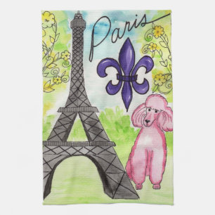 Pink Poodle in Paris Tea Towel