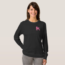 Pink Poodle On Black Long Sleeve Women T Shirt
