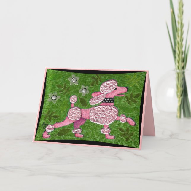 PINK POODLE PARADE - playful poodle greeting card (Front)