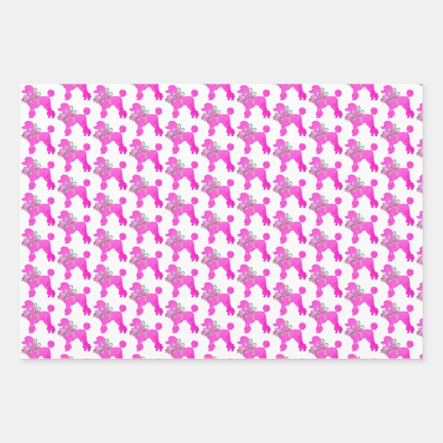 Pink Poodle Party Matching Wrapping Paper Sheet (Front)
