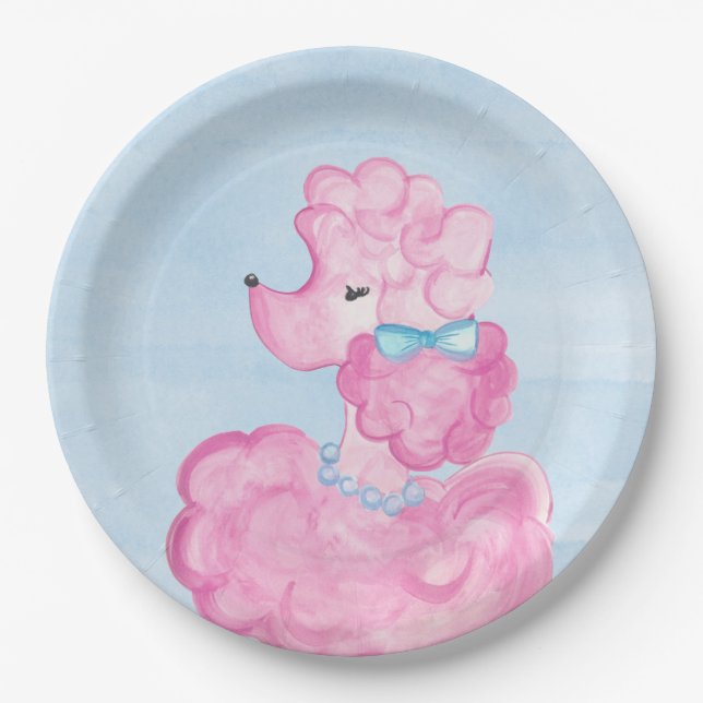 Pink Poodle Party, Paris France, Eiffel Tower Paper Plate (Front)