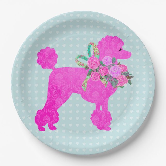 Pink Poodle Party Supplies Paper Plate (Front)