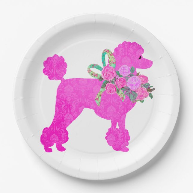 Pink Poodle Party Supplies Paper Plate (Front)