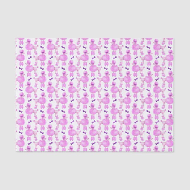 Pink poodle patterned watercolor art tissue paper (Front)