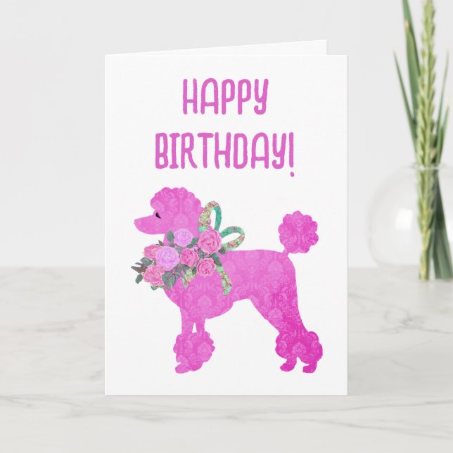 Pink Poodle Personalised Birthday  Card (Front)