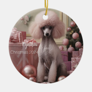 Pink Poodle Personalised Christmas Ornamment Ceramic Tree Decoration