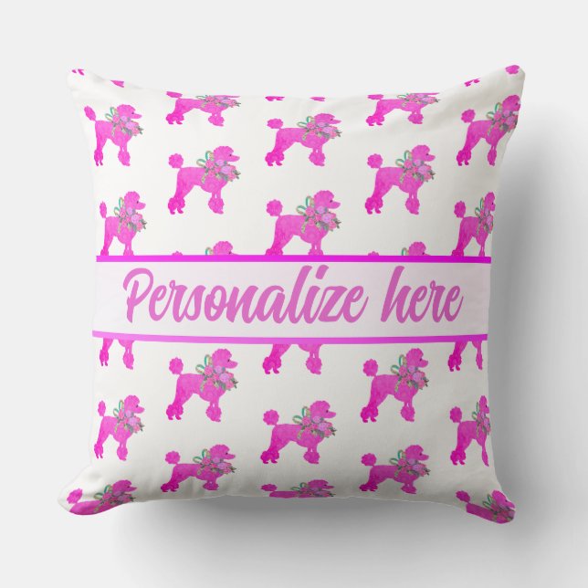 Pink Poodle Personalised Cushion (Front)