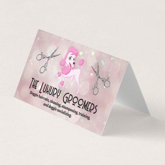 Pink Poodle | Salon Scissors | Bokeh Business Card (Front)