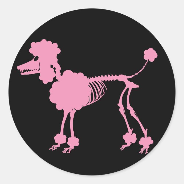 Pink Poodle Skeleton Classic Round Sticker (Front)