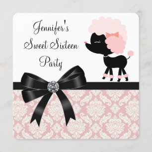 Pink Poodle Sweet 16 Birthday Party Invitation