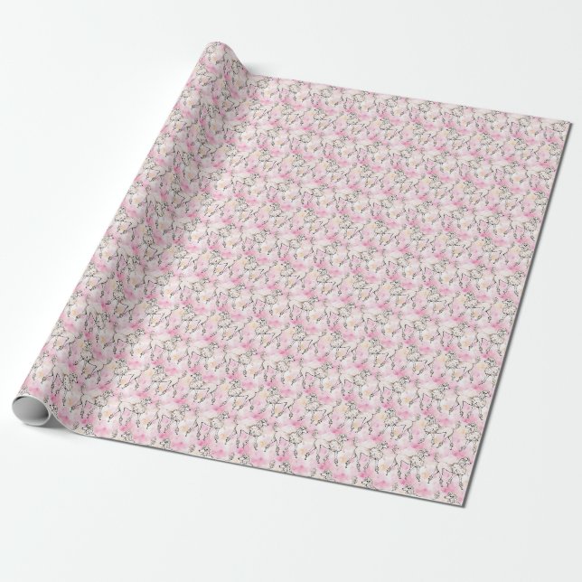 Pink Poodle Watercolor Wrapping Paper (Unrolled)