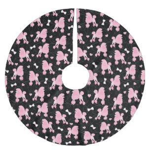 Pink Poodles and Bows Pattern Black Brushed Polyester Tree Skirt