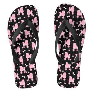 Pink Poodles and Bows Pattern Black Flip Flops