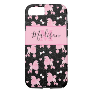 Pink Poodles and Bows Pattern Black Name Monogram Case-Mate iPhone Case