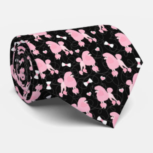 Pink Poodles and Bows Pattern Black Tie