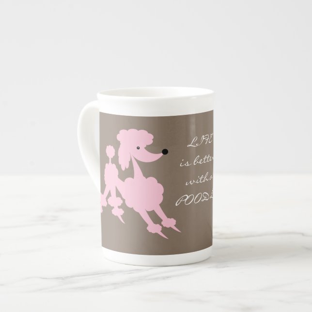 Pink Poodles Bone China Mug (Front Left)