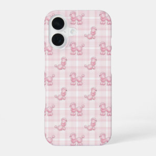 Pink Poodles On Plaid iPhone 16 Case