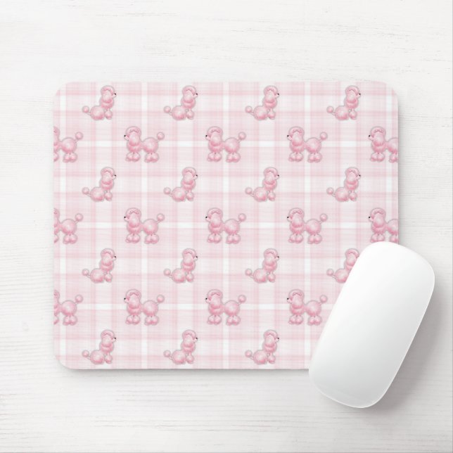 Pink Poodles On Plaid Mouse Mat (With Mouse)