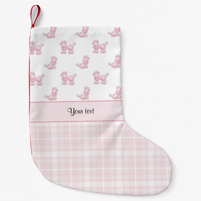 Pink Poodles & Pink Checks Small Christmas Stocking (Front)
