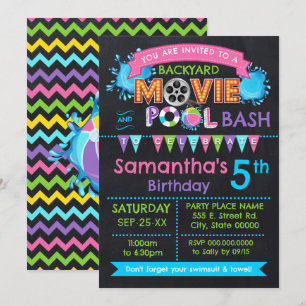 Pink Pool and Movie Birthday Summer Party Invitation