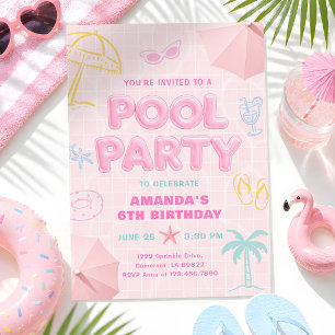 Pink Pool Party Any Year Girl Birthday Invitation
