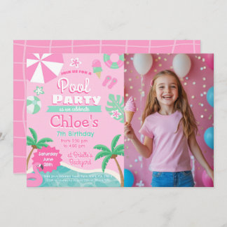 Pink Pool Party Birthday Invitation