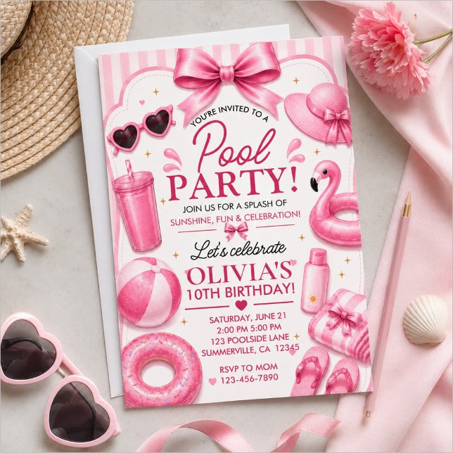 Pink Pool Party Birthday Invitation (Creator Uploaded)