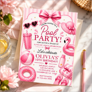 Pink Pool Party Birthday Invitation