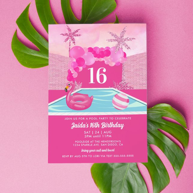 Pink Pool Party Birthday Invitation (Creator Uploaded)
