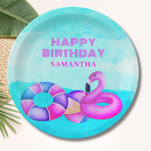 Pink Pool Party Birthday Paper Plate