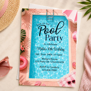 Pink Pool Party Birthday Summer Swim Party Invitation