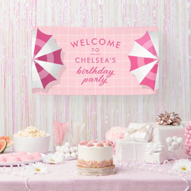 Pink Pool Party Birthday Welcome Banner (Party)