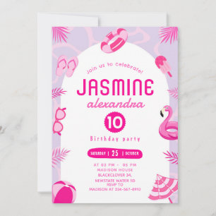 Pink Pool Party Editable Birthday Invitation