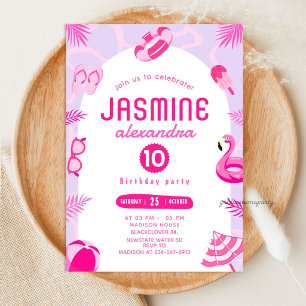 Pink Pool Party Editable Birthday Invitation