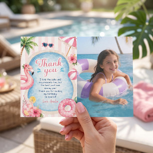 Pink Pool Party Girl Birthday Thank You Card