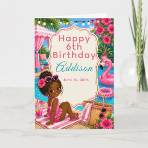 Pink Pool Party Girls Birthday Card