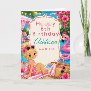 Pink Pool Party Girls Birthday Card