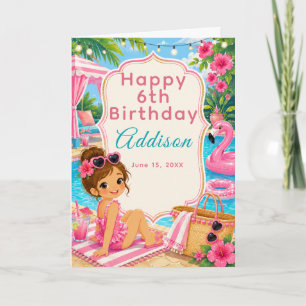 Pink Pool Party Girls Birthday Card