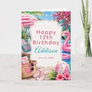 Pink Pool Party Girls Birthday Card