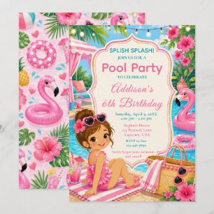 Pink Pool Party Girls Birthday Invitation