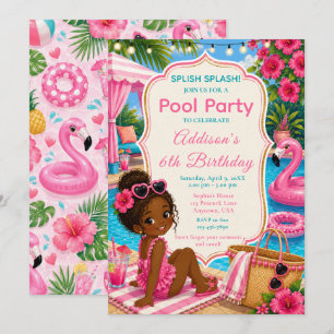 Pink Pool Party Girls Birthday Invitation