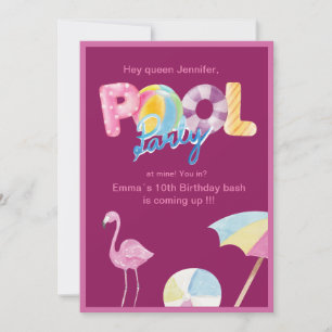 pink pool party splash birthday Invitation