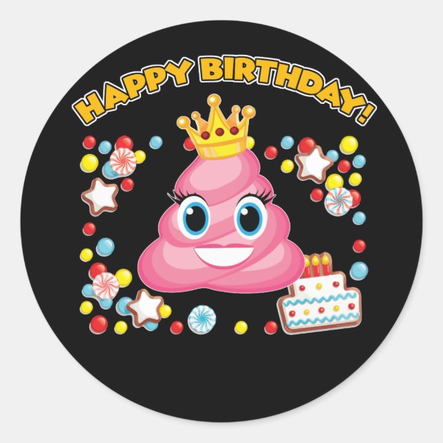 Pink Poop Emoji Happy Birthday Girls Classic Round Sticker (Front)