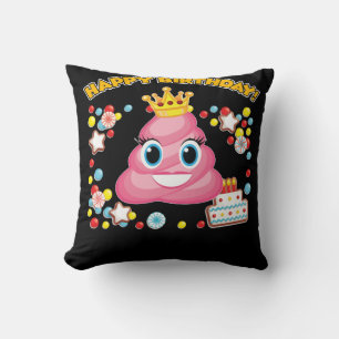 Pink Poop Emoji Happy Birthday Girls Cushion