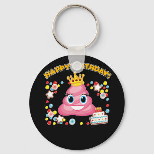 Pink Poop Emoji Happy Birthday Girls Key Ring