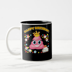 Pink Poop Emoji Happy Birthday TShirt Two-Tone Coffee Mug