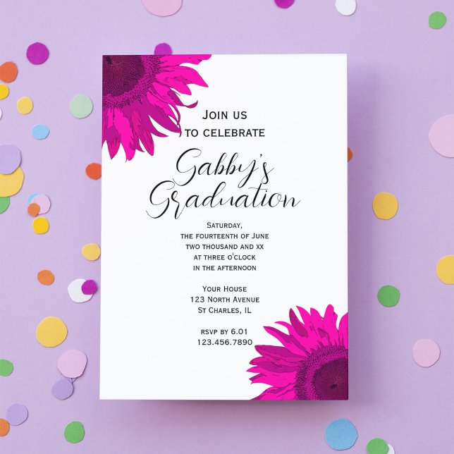 Pink Pop Art Flower Graduation Party Invitation (Creator Uploaded)