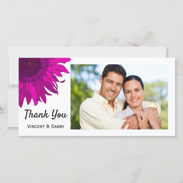 Pink Pop Art Sunflower Thank You Photo Card (Front)