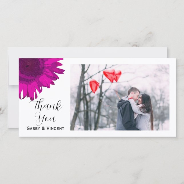 Pink Pop Art Sunflower Thank You Photo Card (Front)