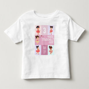 Pink Pop Cartoon Pastel Ballerina 3rd Birthday Toddler T-Shirt